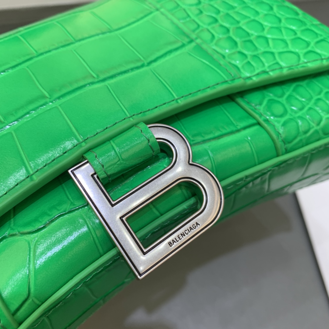 Balenciaga Small Hourglass Wallet With Chain Crocodile Embossed Shoulder Bag Green